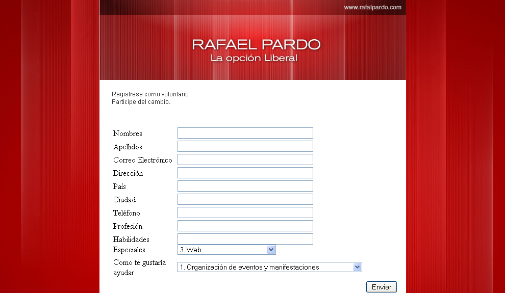 Volunteer sign up form, for Rafael Pardo.